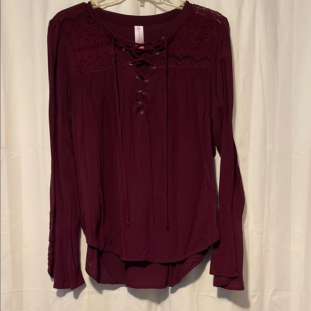 Women's Lace-Up Burgundy Top